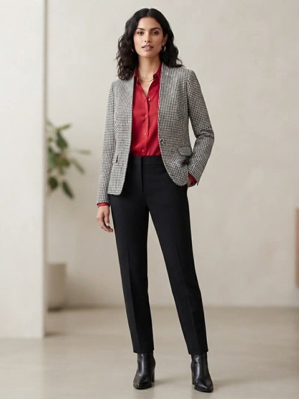 Tommy Hilfiger Houndstooth Open-Front Crop Blazer – Classic Chic Jacket XL